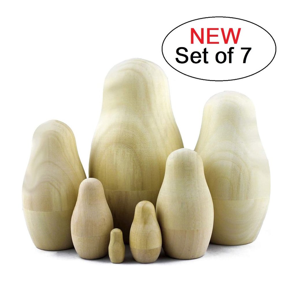NEW SET OF 7 NESTING DOLLS DIY MATRYOSHKA UNFINISHED BLANK UNPAINTED MAKE OWN